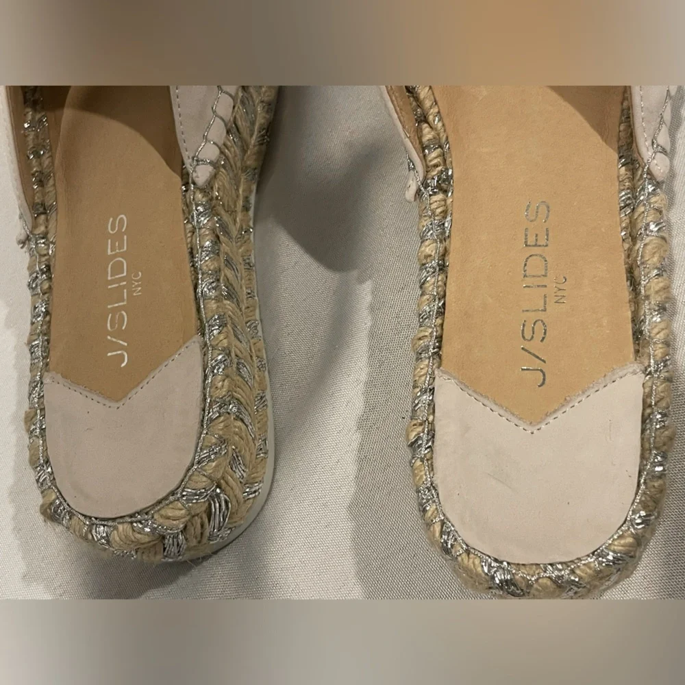 J/SLIDES Ritsy Espadrille Bow Slides Soft Gray / Silver Suede Women’s Size 8